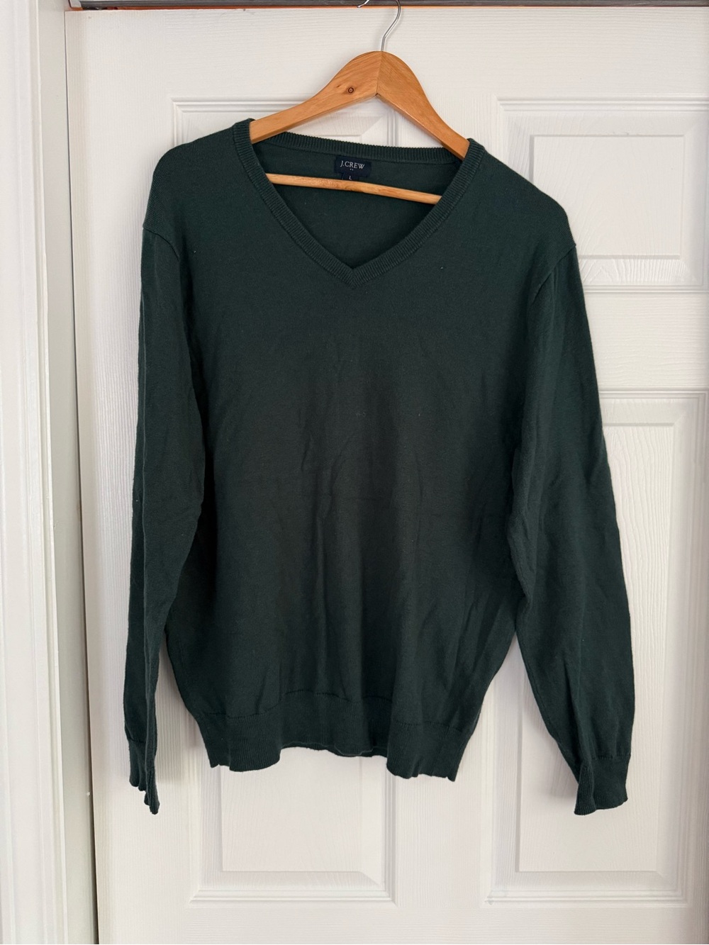 J. Crew Men's Merino Wool Blend V-Neck Sweater in Dark Green/Turquoise
